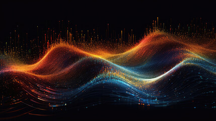 Abstract technology wave background with glowing particles. illustration for your design. created with generative AI technology.