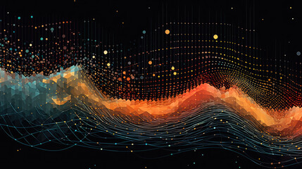 Abstract technology wave background with glowing particles. illustration for your design. created with generative AI technology.