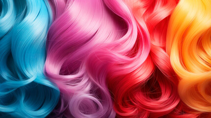 Abstract background of multicolored vibrant soft hair locks
