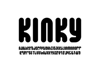 Unique alphabet playful style rounded font, unusual typography letters and numbers, vector illustration 10EPS