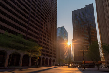 Sunset view of New York City streets - Generative AI