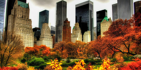 Obraz premium Central Park in autumn season, New York City - Generative AI