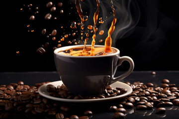 Morning coffee espresso hot espresso in cardboard cup.coffee to splash