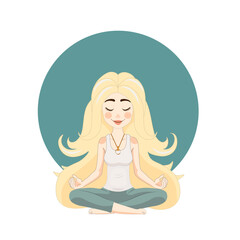 The girl meditates and practices yoga. vector image of a girl with white hair.