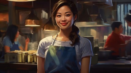 girl seller in a cafe