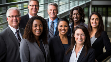 Diverse group of business men and woman at the office ages range from 35 to 45 - obrazy, fototapety, plakaty