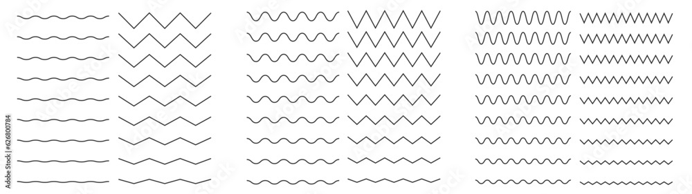 Wall mural line wave and zigzag. curved and straight waveforms for audio equalisation, undulating wavelike elem