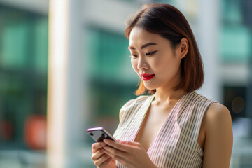 Asian girl using smartphone - Generative AI