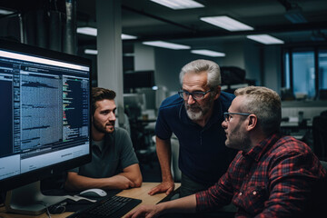 Senior programmer talking together in the office