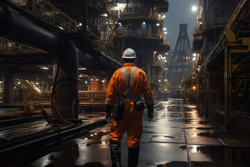 worker on the gas power plant at night time