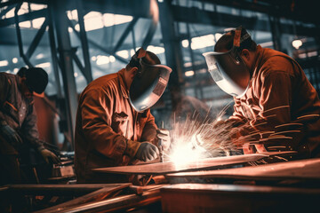 The welders welding together in the construction site