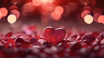 Soft red heart shape bokeh background.