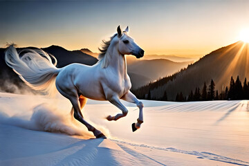 Obraz na płótnie Canvas a white horse running | Generative AI
