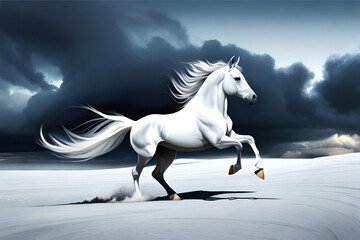 Fototapeta premium a white horse running | Generative AI