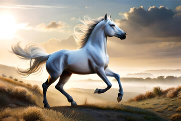 Obraz na płótnie Canvas a white horse running | Generative AI