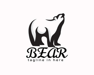 silhouette bear looking up logo symbol design template illustration inspiration