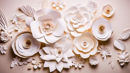 Arrière plan floral blanc en relief - Décoration florale pour carte de mariage - Générative IA