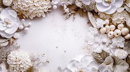 Cadre floral en fleurs blanches pour carte mariage - Générative IA