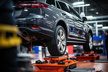 Fototapeta premium male tire changer Check the condition of new tires in stock for replacement at a service center or auto repair shop. Tire warehouse for the automobile industry