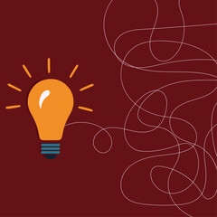 Yellow light bulb icon and tangled threads