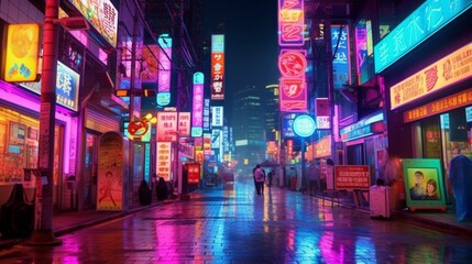 Neon billboards showcasing an array of vibrant colors in Seoul's Songpa Gu nightlife district, South Korea - obrazy, fototapety, plakaty