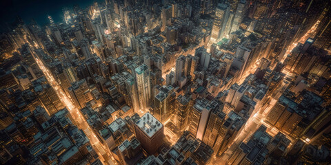 Obraz premium Drone flying over the city of New York City - Generative AI
