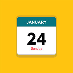 sunday 24 january icon with black background, calender icon