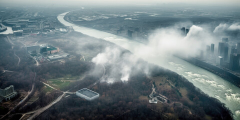 Fototapeta na wymiar Niagara Falls aerial view - Generative AI