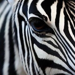 Fototapeta na wymiar Close-up of a zebra eye. Generative AI