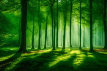 Fototapeta na wymiar green forest in the morning generated by AI technology