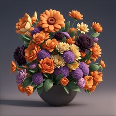 Bouquet of colored flowers in a vase in 3D animation style generated ai
