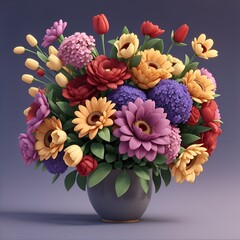 Bouquet of flowers in a vase in 3D animation style generated ai