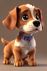 Puppy in collar illustration in 3D animation style generated ai
