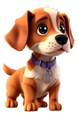 Puppy in collar illustration in 3D animation style isolated on a white background generated ai 
