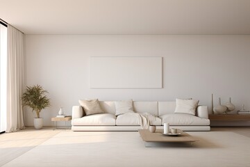 Fototapeta na wymiar interior view of living room with fabric sofa Generative AI