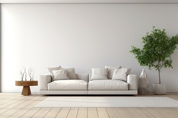  interior view of living room with fabric sofa and carpe Generative AI