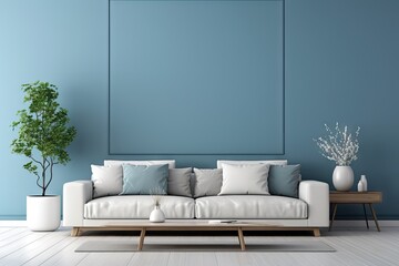 Mock up wall in steel blue modern interior background Generative AI