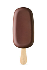 Ice cream popsicle with brown chocolate frosting isolated. Transparent PNG image.