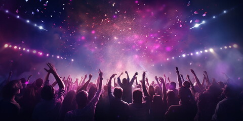 Konzert oder Festival mit gro&szlig;er Zuschauermenge die feiert, ai generiert