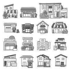 お店や家の町並みセット