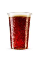 Plastic disposable cup of cola isolated. Transparent PNG image. - obrazy, fototapety, plakaty