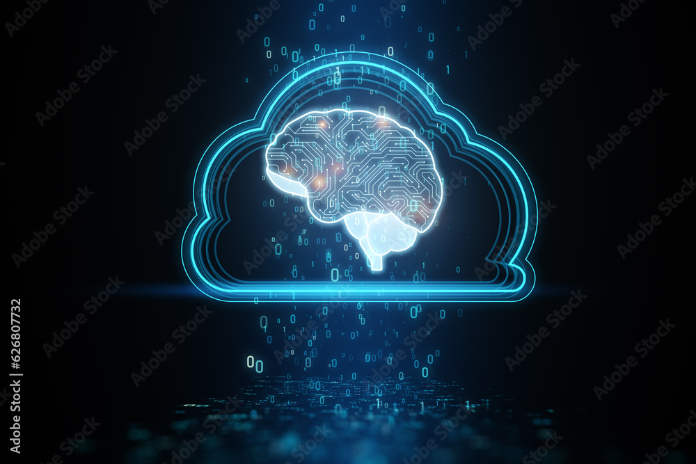 Poster Cloud computing and AI technology background. 3D Rendering