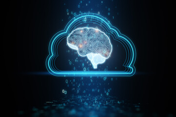 Obraz premium Cloud computing and AI technology background. 3D Rendering