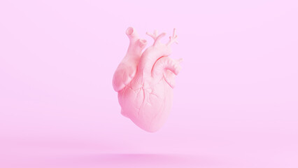 Pink heart anatomical soft selfcare healing kitsch medical organ pink pastel background 3d illustration render digital rendering	