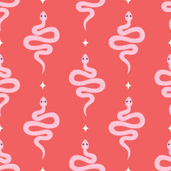 Beautiful seamless pattern with pink snakes.  - 626808577
