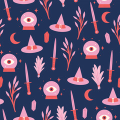 Cute witch tools seamless pattern. Magic concept - 626808717