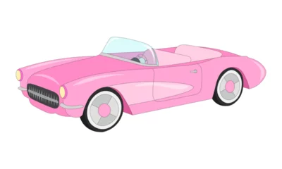 Foto op Canvas Cartoon illustration of the vintage pink car © Tetiana