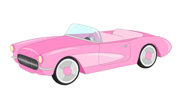 Cartoon illustration of the vintage pink car