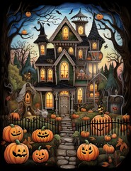 Fototapeta na wymiar Halloween Haunted House, Generative with Ai