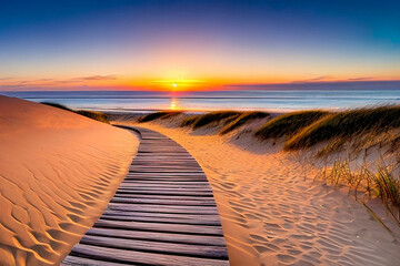 Naklejka premium road to sunset beach sky